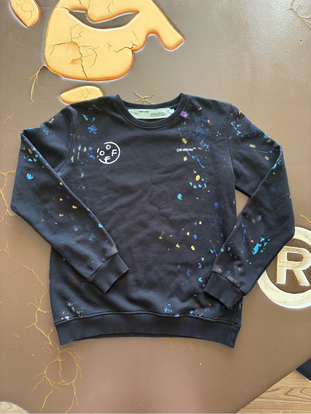 Off-White Black Paint-Splatter Crewneck Sweatshirt